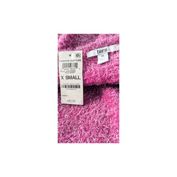 Bar III Metallic Fuzzy Sleeveless Halter Top | Open Back | Bold Berry | XS | NWT - Picture 4 of 6